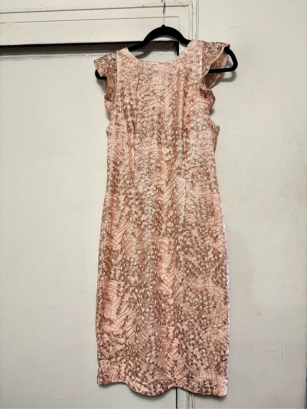 NWT Carmen Marco Valvo WHBM Rose Gold Lace Dress